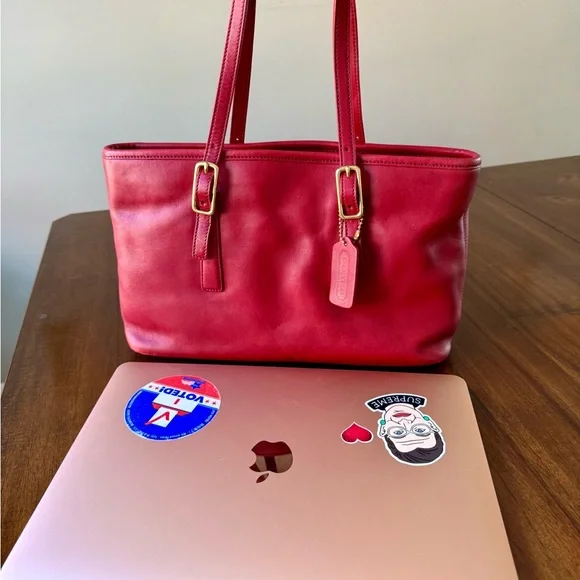 Vintage Coach Legacy Shopper Tote Glove Tanned Leather Red - Picture 2 of 16